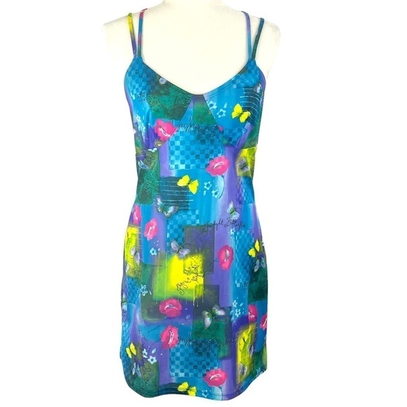 AIR Play Sport Multi Color Butterfly Strappy Mini Slip Dress - Picture 2 of 13